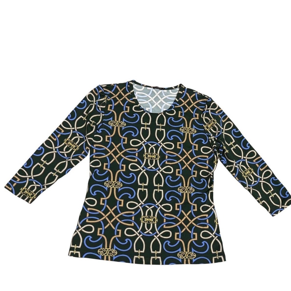 J. McLaughlin Catalina Cloth Equestrian Chain Print Stretch Top Green Blue Sz M - Picture 3 of 8